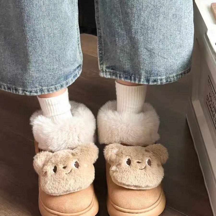 Internet celebrity bear non-slip Northeast thick-soled snow boots women's winter 2025 new velvet thickened thermal cotton shoes