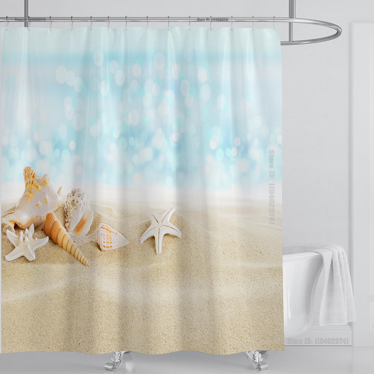 

Шторка для душа морской пляж 3D Современный тропический принт с пейзажем пальмовых листьев Водонепроницаемая Ванная Комната Домашнее Украшение Моющаяся Ширма для душа W90xH180cm