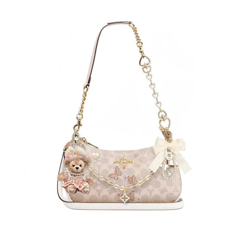 

COACH shoulder bag [Customized bag] Teri 24 classic presbyopic Logo zipper closure, pendant, scarf, bow, printing, extension Xinruosu basic style білий