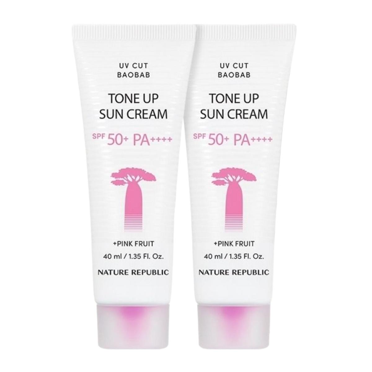 

Nature Republic UV Cut Baobab Tone Up Sun Cream SPF50+ PA++++ 40ml x 2pcs - Brightening UV Protection & Moisturizing Base