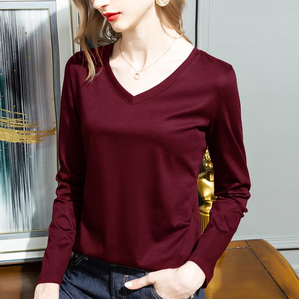 New autumn simple cotton pullover loose double-sided mercerized cotton long-sleeved women's top