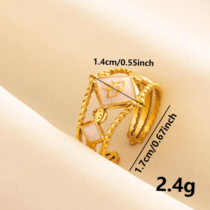 Bohemian Gold Color White Enamel Open Rings Luxury Irregular Stainless Steel Adjustable Finger Ring Women Charm Jewelry Gifts