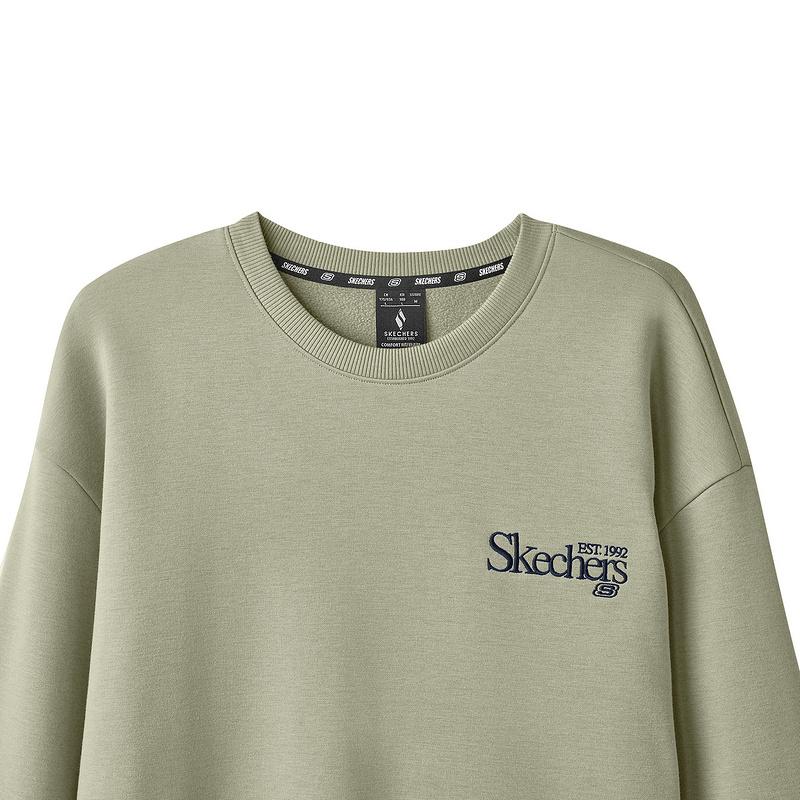 Skechers Sports Alliance Series Simple College Knitted Embroidered Pullover Sweatshirt Unisex Sweatshirt Laurel-Oak Gray L324U106-04AU