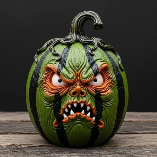 Halloween Pumpkin Figurine Resin Pumpkin Face Sculpture Spooky Pumpkin Halloween Decor for Home Office Desktop Decoration