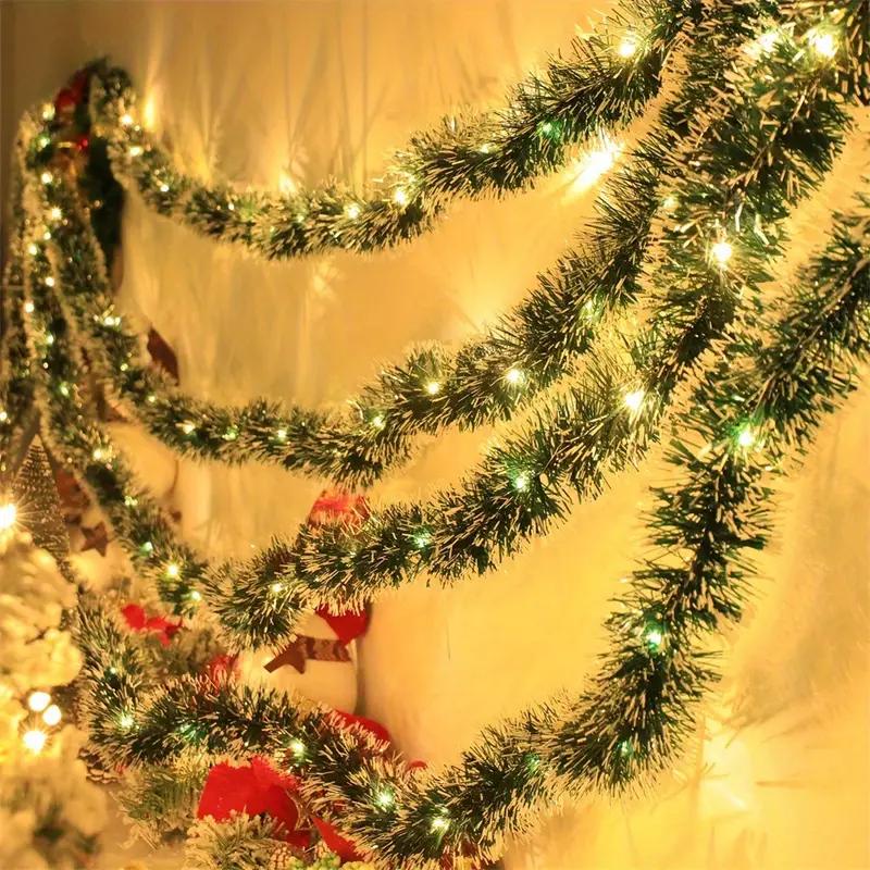 2M Prelit Christmas Tinsel Garland with Lights,Lighted Garland Christmas Tree Decorations Twist Hanging Foil Garland for Xmas Party Stairs Decor