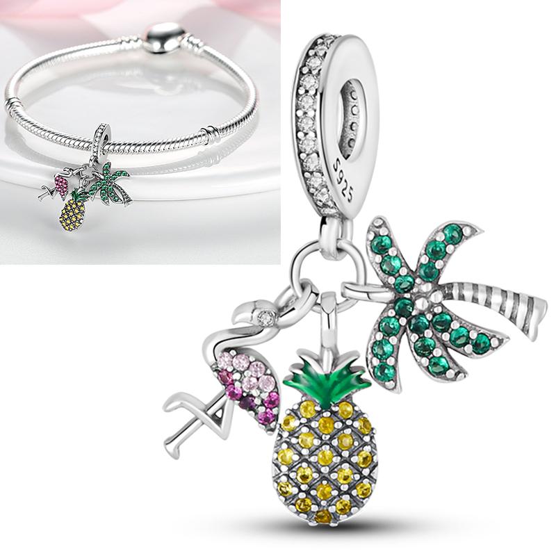 Neuer 925er Silber Kaktus Kleeblatt Anhänger Frühlingsgrüne Serie Perlenanhänger Für Original Perlenarmband DIY Schmuck