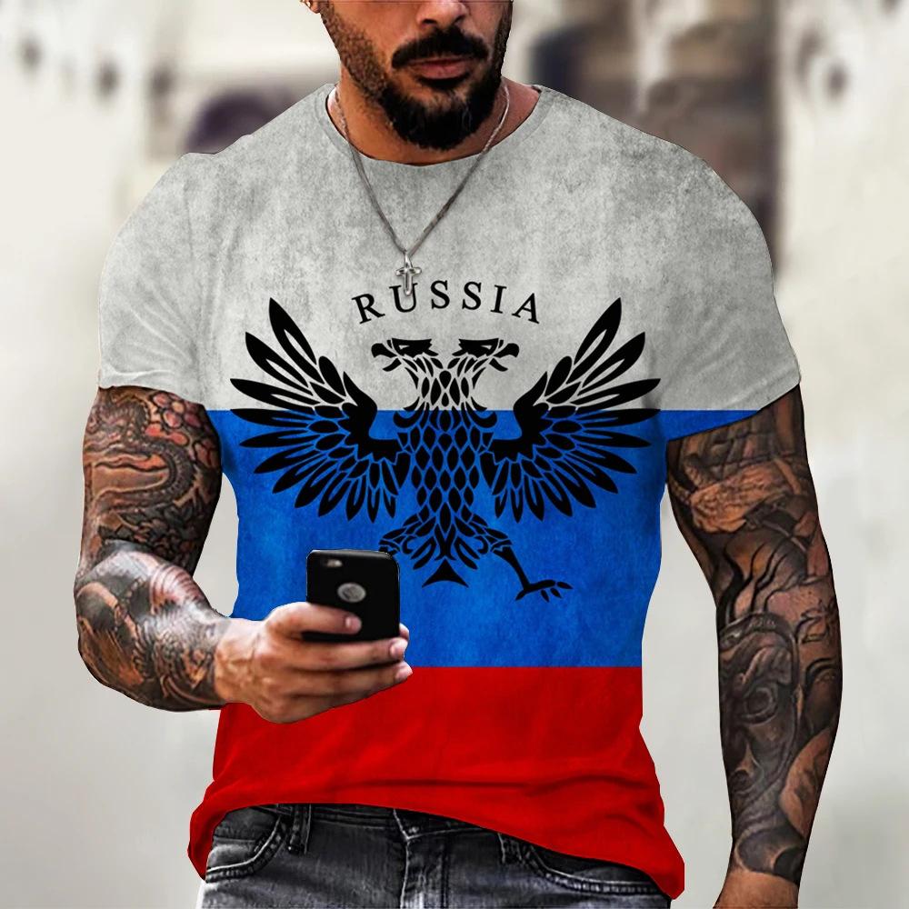 Russian Flag 3D Printed Men's Russian Bear T-shirt Short Sleeved Men's Top T-shirt