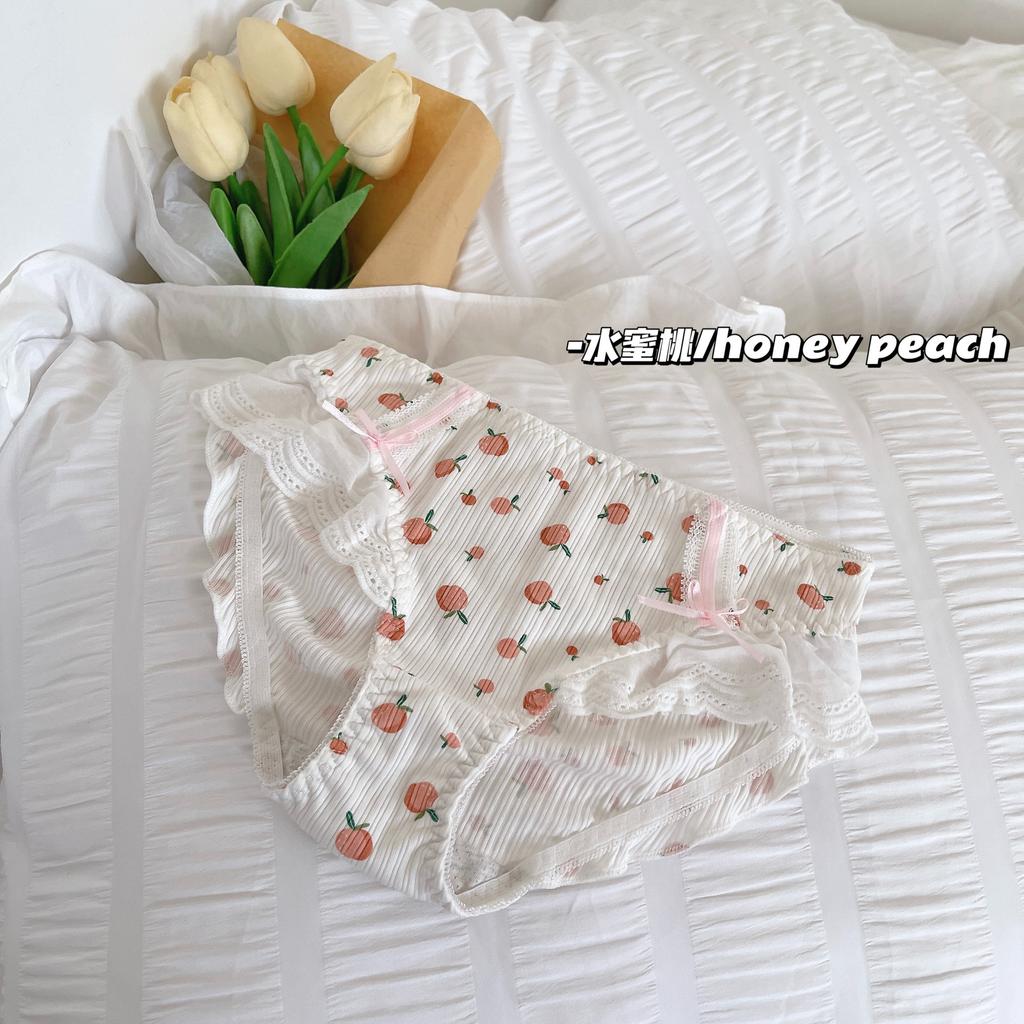 Women's Spring and Autumn Cartoon Fruit Print Lace Edge Low Rise Panties