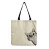 Damen Vintage Leinen-Tragetasche - Große Kapazität Katzen-Print Schulter-Handtasche für Freizeit & Lebensmitteleinkauf KTB