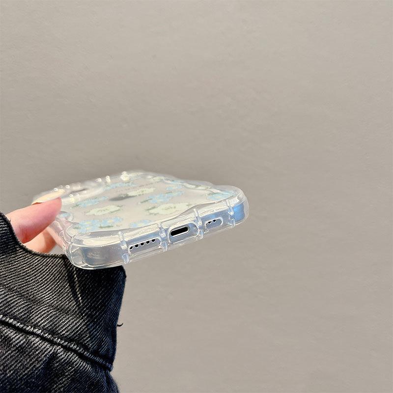 Blue Floral Suitable for IPhone14 Mobile Phone Case Apple 13promax All-inclusive 12/11 Anti-fall XR Transparent 16
