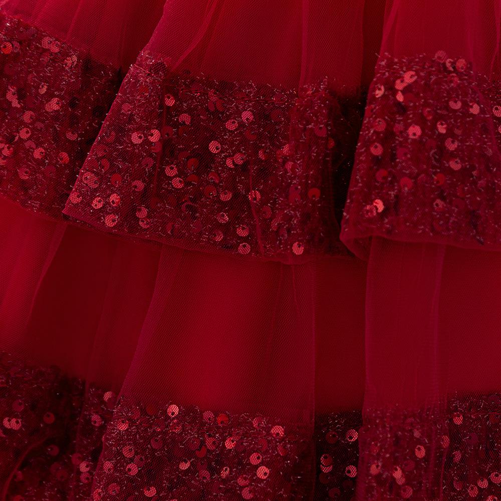 První narozeniny holčičky Sequin Mašle Síťované Princeznovské Šaty pro Banket a Křtiny