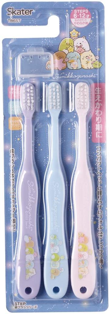 Skater for Elementary School Students Pack of Sumikkogurashi Starry Sky Stroll Toothbrush, Soft, (Ages 6-12), 3, Design, 15.5cm, TB6ST-A