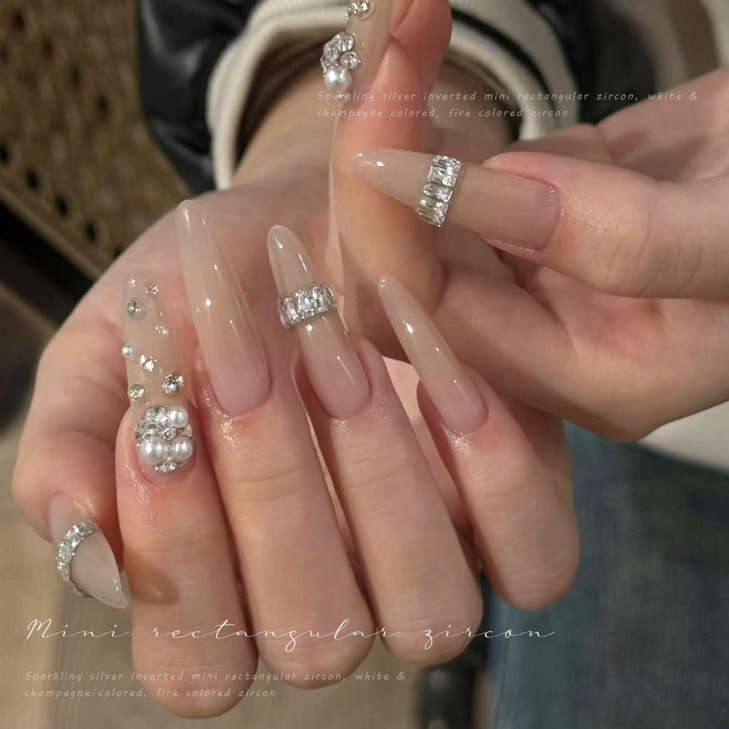 Mini 2x4 Zirconia Nail Art Rhinestone Decorations - Translucent White & Champagne Flat Back Mosaic DIY Accessories.