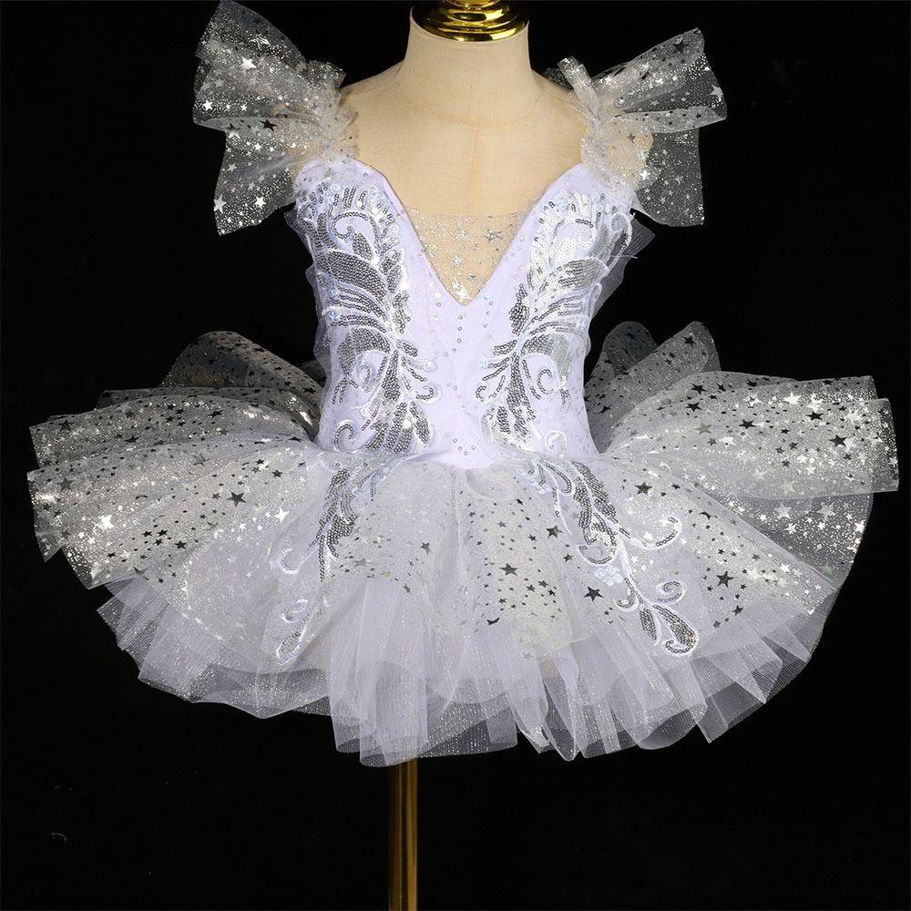 Tutu de Ballet Moderne Robe de Princesse Blanche Vêtements de Mode pour la Scène Enfants Filles