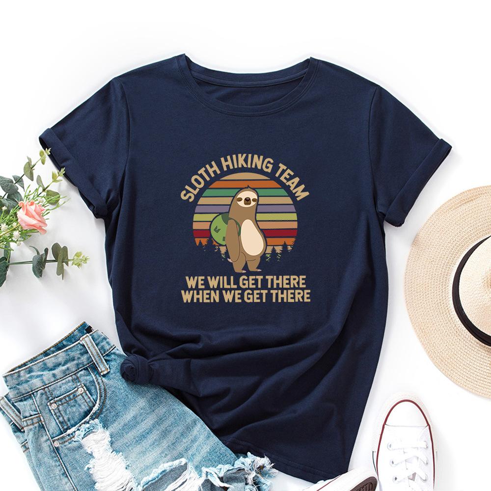 Backpack Sloth Print Loose Round Neck Pure Cotton Short Sleeved T-shirt Women's T-shirts