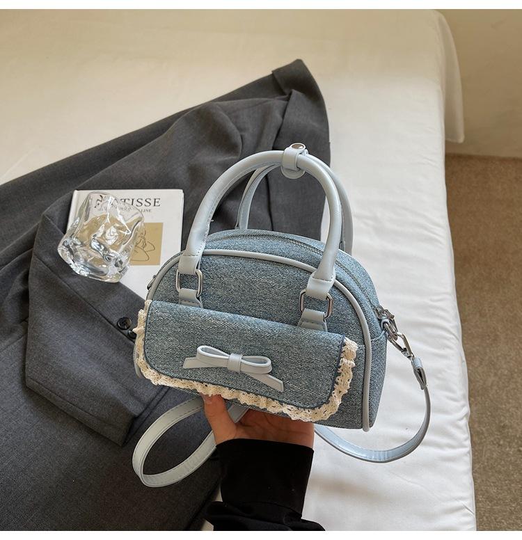 

Нишевый дизайн портативная сумка-ракушка женская 2025 новая корейская версия зарубежный стиль ins сумка-мессенджер универсальная сумка с бантом тренд синий