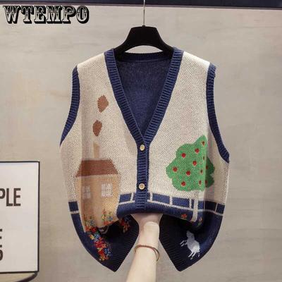 Spring and Autumn  Women's Embroidered Knitted Vest Loose Sweater Tank Top V-neck for Women