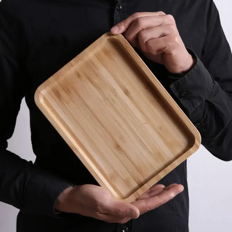 Wooden Bamboo Serving Tray Tea Cup Saucer Trays Fruit Plate Storage Pallet Plate Decoration Japanese Food Rectangular Plate