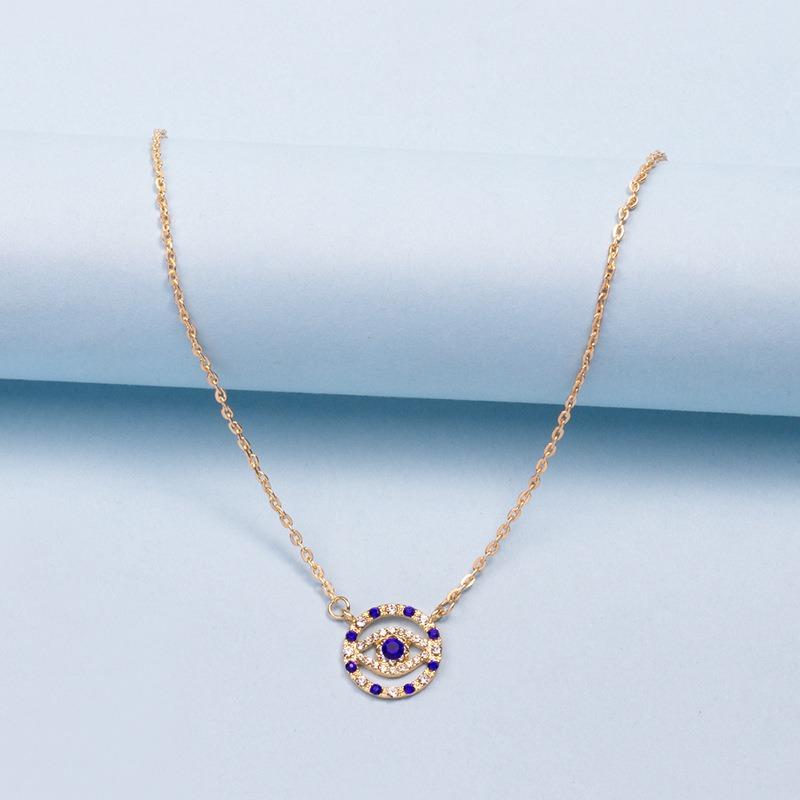Wish New Jewelry Full Diamond Devil's Eye Necklace Fashion Gold Plated Collarbone Chain Pendant Female