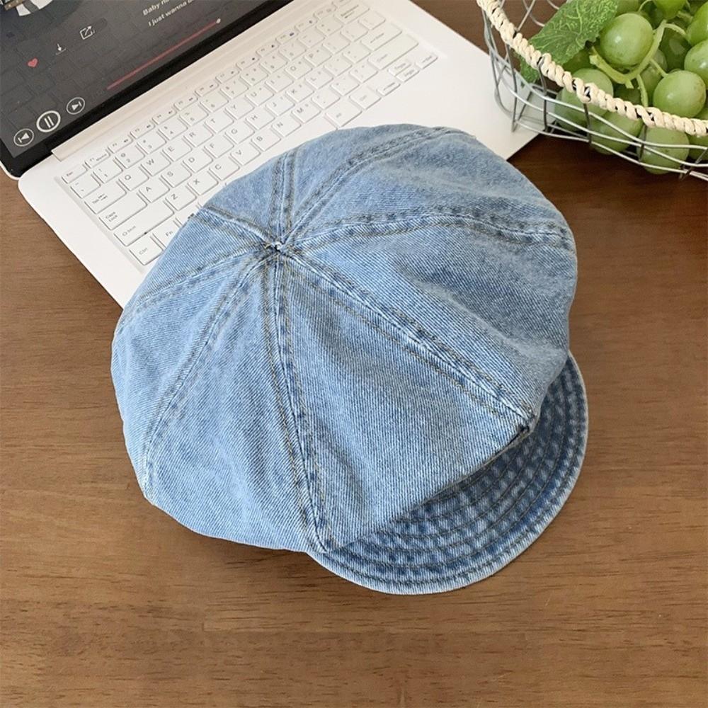 Cloud Octagonal Cap Vintage Peaked Hat Korean Washed Denim Beret  Women