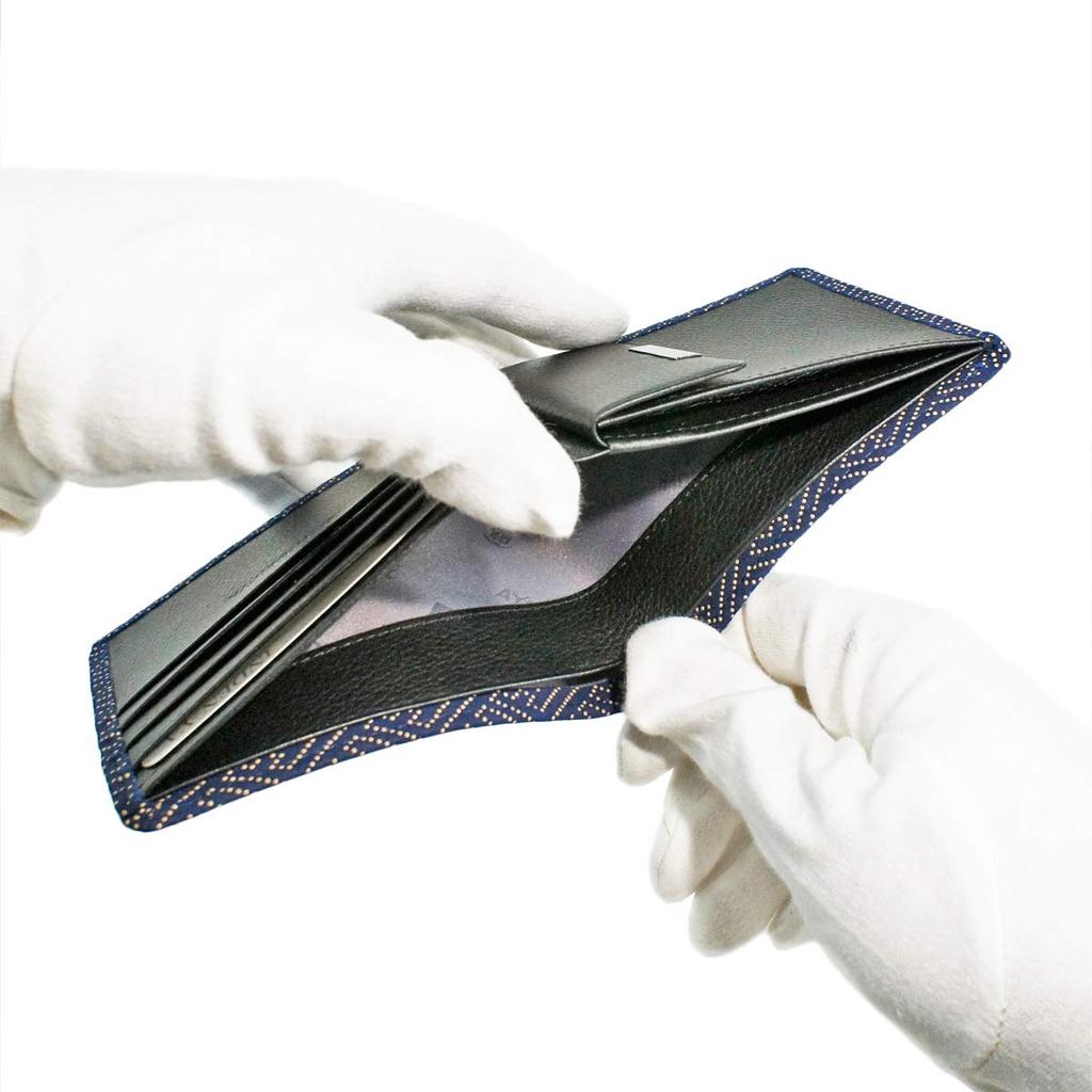 Inden Billfold Navy Blue with White Sayagata [Inden-ya] Bi-fold Wallet, C, Thin, Deerskin, Lacquer, Pattern, 2003-14-006