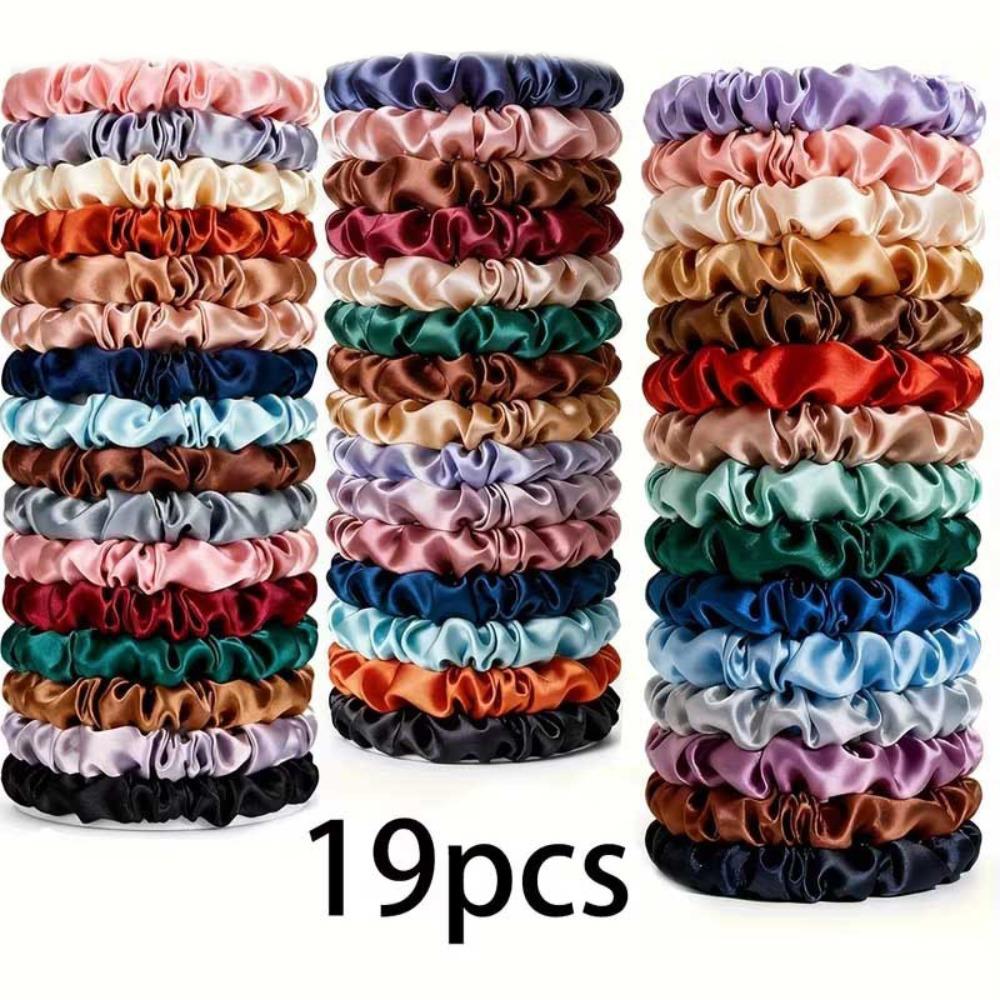 

19Pcs New Thin Design Satin Scrunchies Stretchy Elastics Multi-Color Hair Scrunchies Non-Damaging Hair Ties Hair Accessories