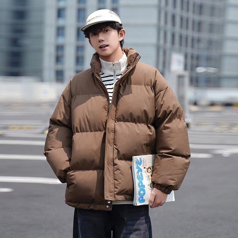 Solid color down cotton clothes men's autumn and winter thickened new cotton clothes trendy brand loose boys bread clothes jacket