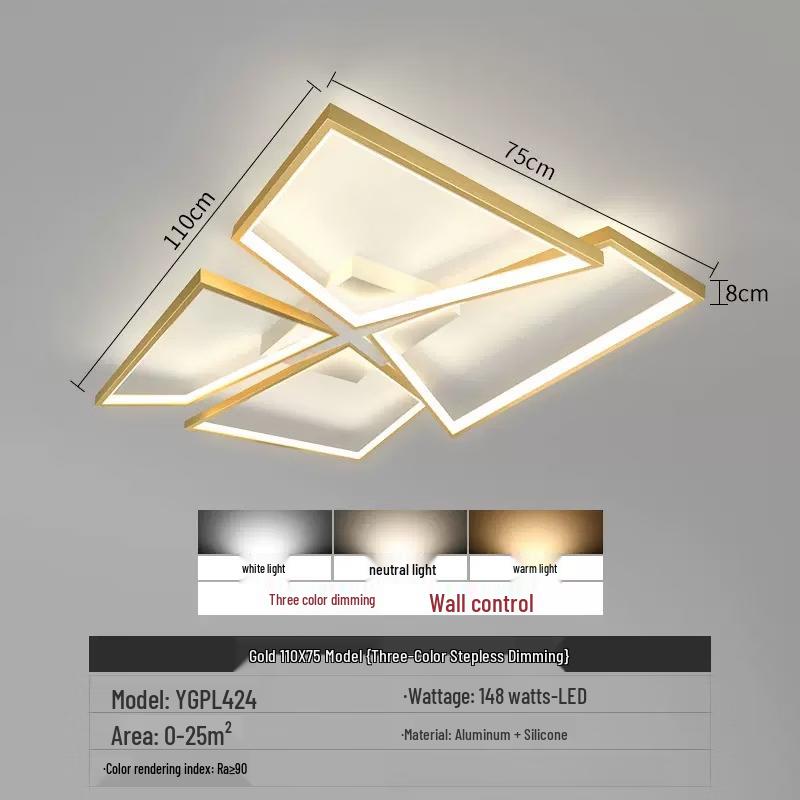 Modern Gold LED Ceiling Lamp with Remote Dimming
