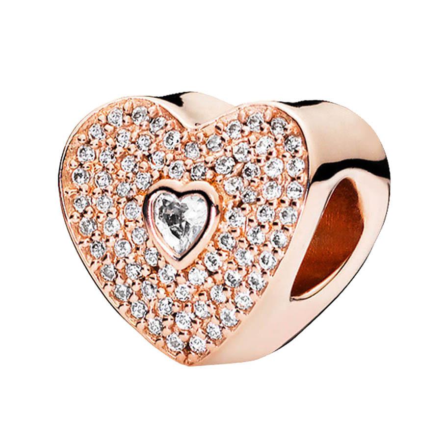New Authentic Copper Rose Gold Lock An Arrow Through The Heart Charm Suitable For Authentic Wrist Bracelet Accessories Women Jewelry