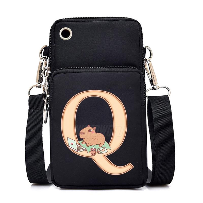 Lightweight Multifunctional Oblique Span Bag Fashion Kapibara Letter Print Black Change Bag Casual Shoulder Bag