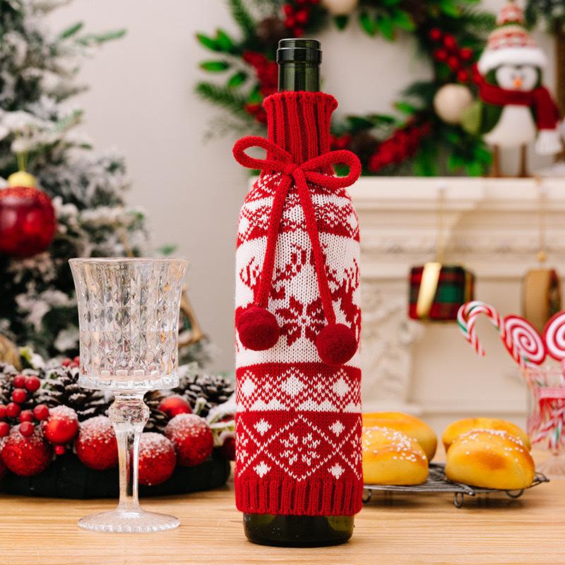 Christmas Wine Bottle Covers Cartoon Santa Snowman Knitted Red Wine Bottle Bags New Year Party Xmas Dinner Table Decor 1Pcs