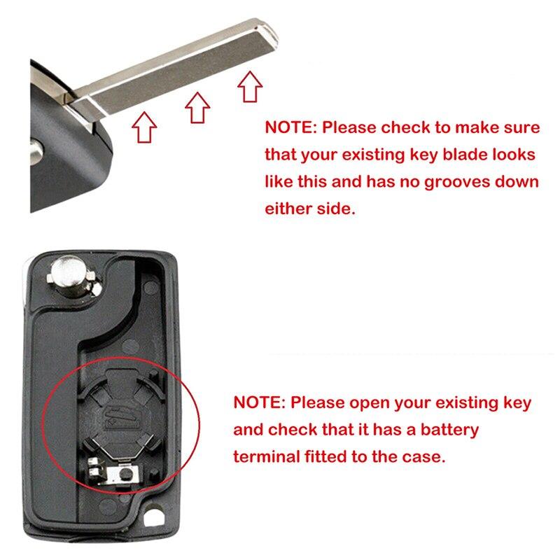 CE0536 Replacement Car Key Fob Shell for Peugeot 207 307 407 308 for Citroen C2 C3 C4 C5 Berlingo, 3 Buttons Flip Case with Uncut VA2 Blade