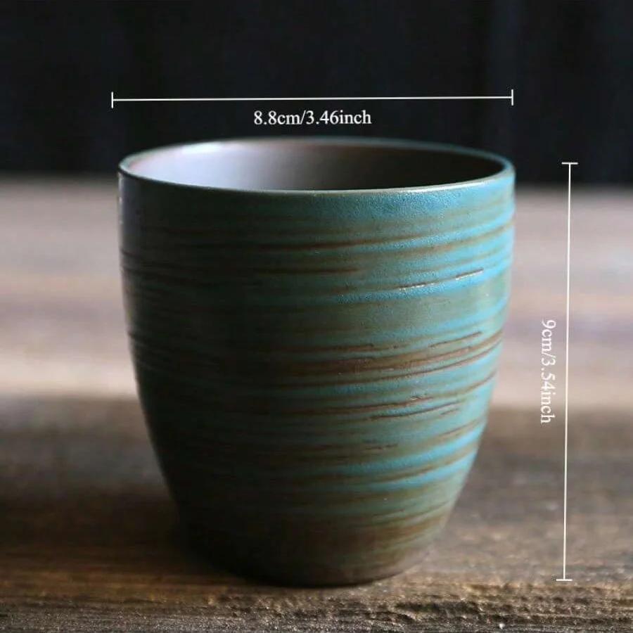 Artisan Hand-Painted Crackle Glaze Stoneware Mug for Coffee Tea, Vintage Chinese Japanese Ceramic Cup - Dishwasher Safe