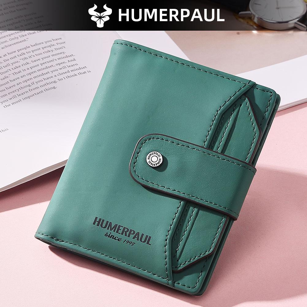 Humerpaul Women's Green Wallet Rfid Anti-Theft Brush First Layer Cowhide Wallet Multi-Card Wallet Large-Capacity Coin Purse