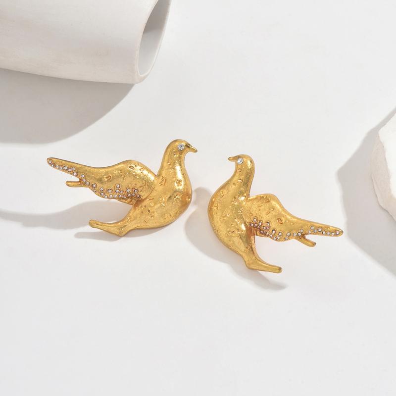 Rhinestone Metal Peace Dove Stud Earrings For Women Vacation Stages And Music Festivals Fashion Ear Jewelry Party Gift
