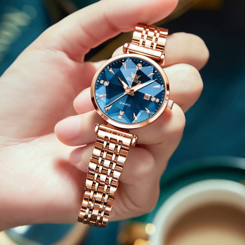 OLEVS Simple Easy To Day Watch for Blue Women's Watch, Quartz, Cute, Dial, Read, Date, Luminous, Waterproof, Valentine's Gift, Women,