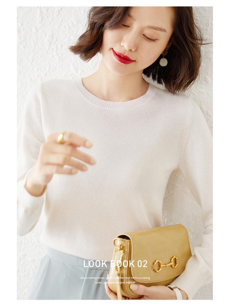 Women's Versatile Long Sleeve Knitted Sweater - Round Neck for Spring, Autumn & Winter