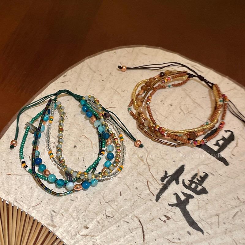 Bohemian Exotic Style Beaded Bracelet Retro Ethnic Style Cowhide Woven Bracelet Niche Design Personalized Jewelry