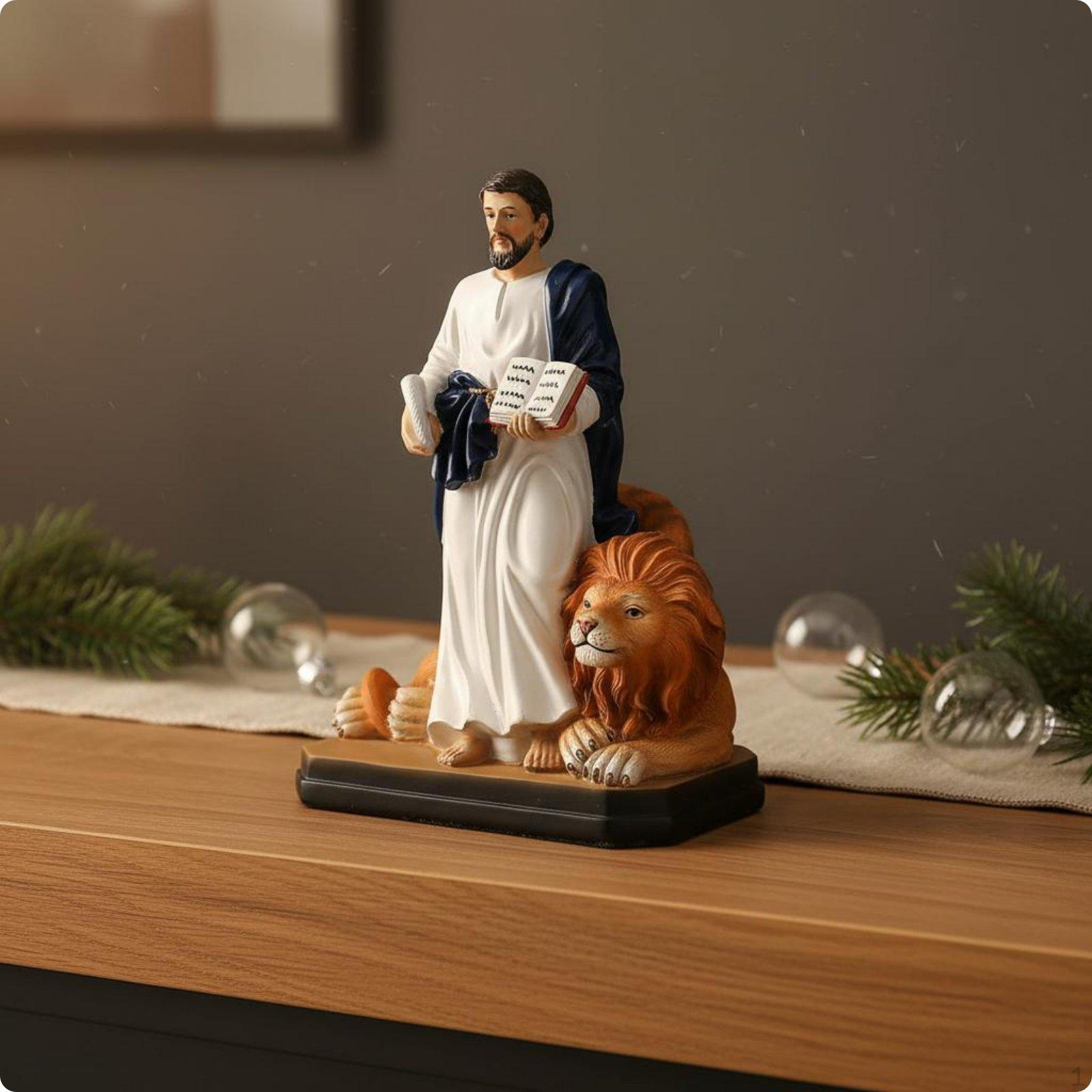 Evangelist Figure the Apostle Statue Classical Design Mark with Winged Lion Figurine Resin Craft