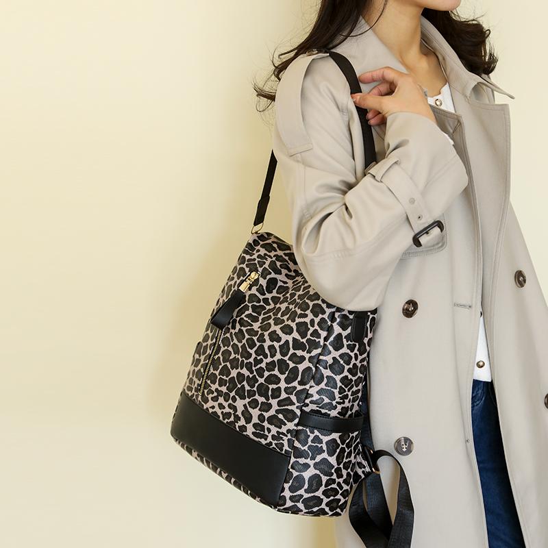 Rucksack Damen Ledertasche Große Kapazität Leopardenmuster Student Schultasche Damen Reiserucksack