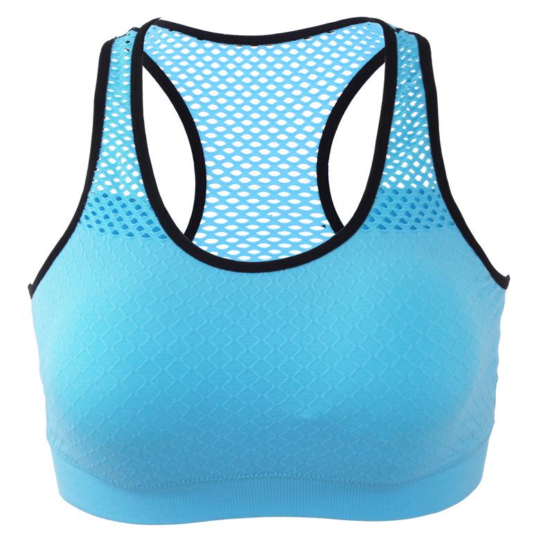 

Womens Bra Sports Crop Tops High Impact Push Up Wireless Fitness Padded Vest S синій