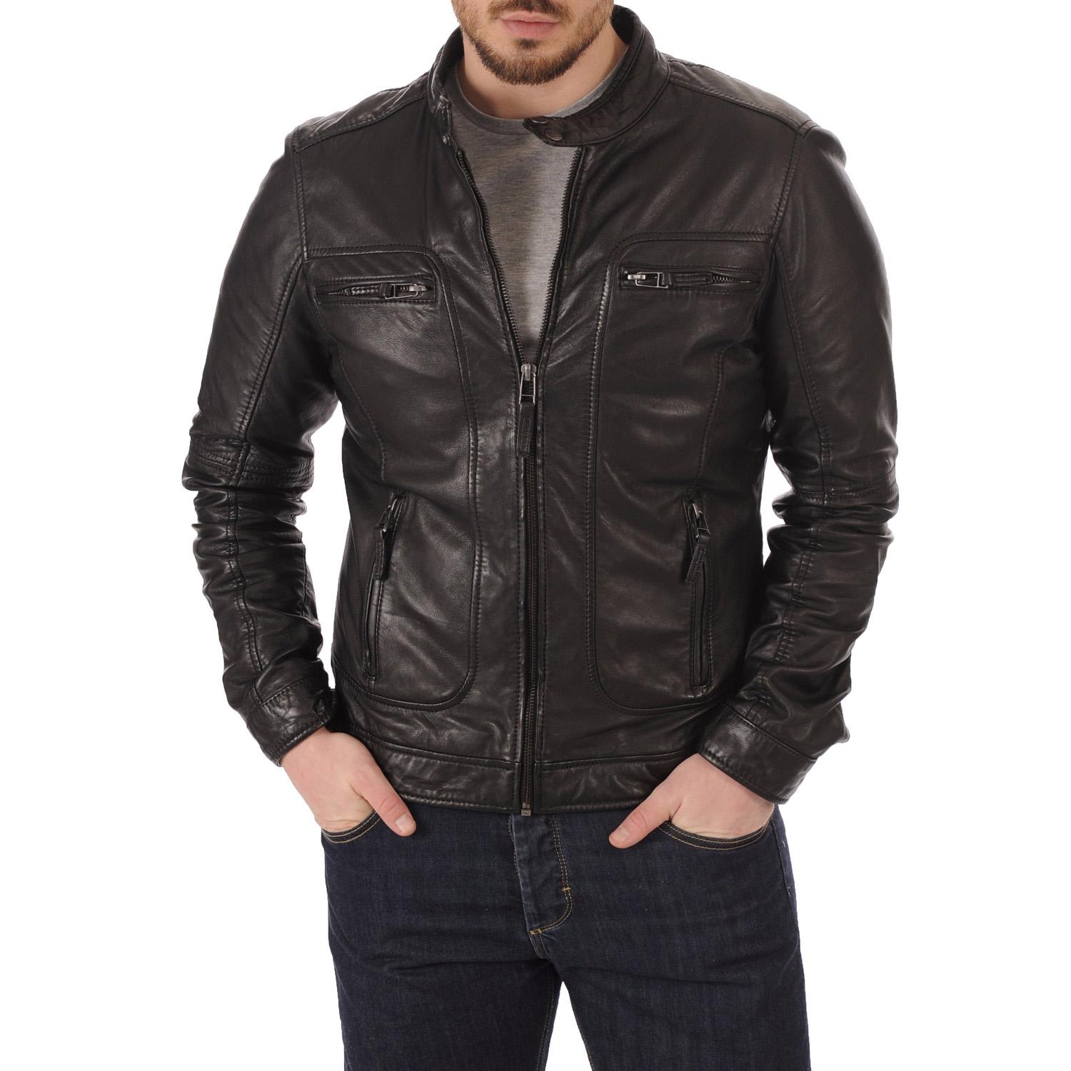 

SkinOutfit Men s Genuine Lambskin Black Leather Jacket Stylish Motorcycle Bomber Biker Outerwear MJ 149 XXXL чорний