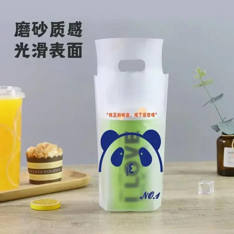 

200piece Disposable Frosted Plastic Bags 1/ 2 Cups Printed Cartoon Flower Tote Bag Milk Tea Coffee Juice Takeaway Packaging Pouc 200pcs