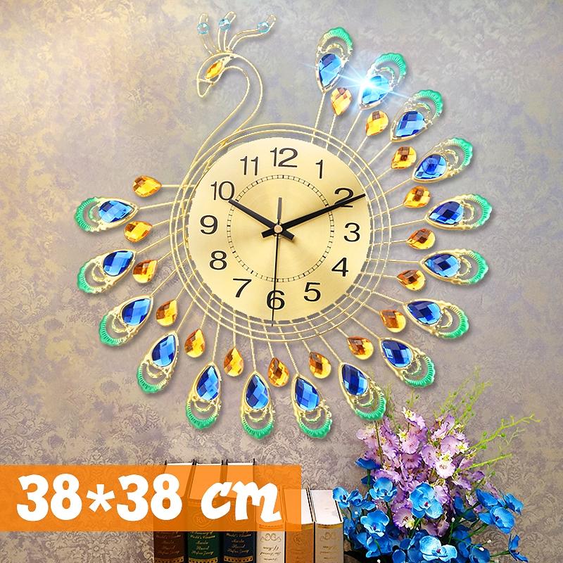 38X38 ס"מ 3D טווס בצורת זהב שעון קיר יהלום מתכת שעון לחדר בית עיצוב משרד שעוני עשה זאת בעצמך שעוני אמנות קישוטים מתנה 38 X 38 ס"מ