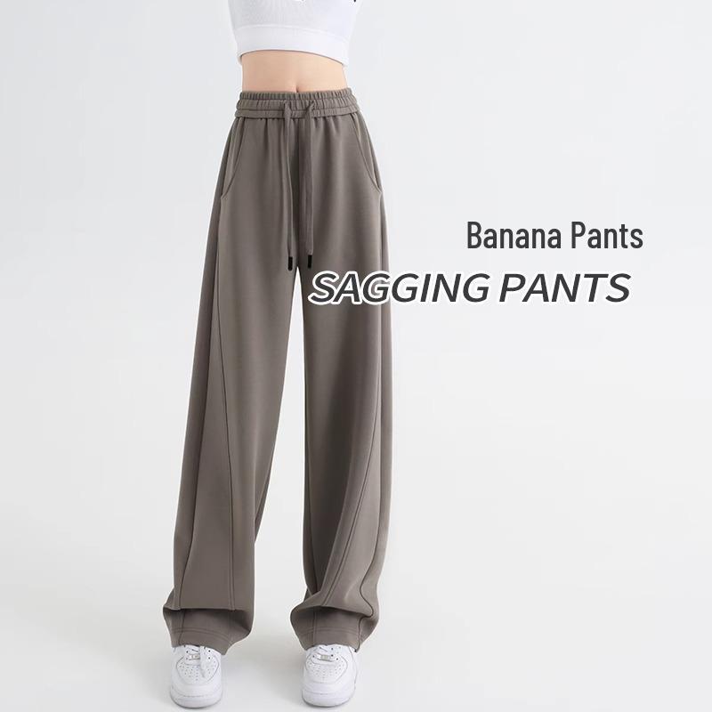 Banana Wide-Leg Women's Fleece-Lined Sweatpants - Autumn Winter 2025 Collection: Thick, Warm, Straight-Leg Pants.