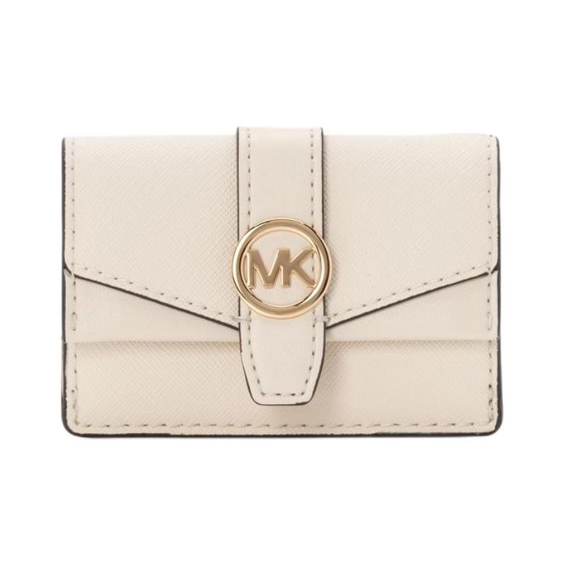 MICHAEL KORS Greenwich brand logo cowhide wallet large size women s light cream коричневый