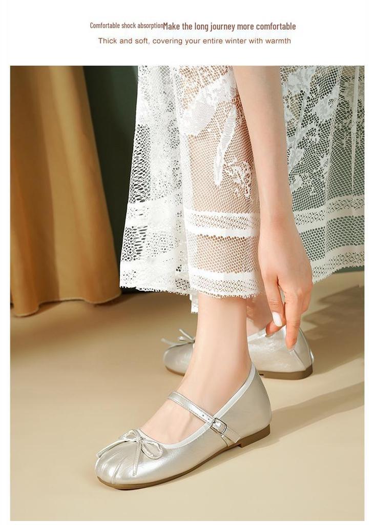 2025 Silver Mary Jane Platform Ballet Flats for Women - French-Style, Summer Flat-Soled Shoes, perfect with Skirts