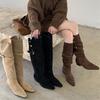 2025 Autumn and Winter New Belt Buckle Pointed Thick Heel Medium Heel Boots High Boots Casual Suede Over Knee Boots 2 Wear Type