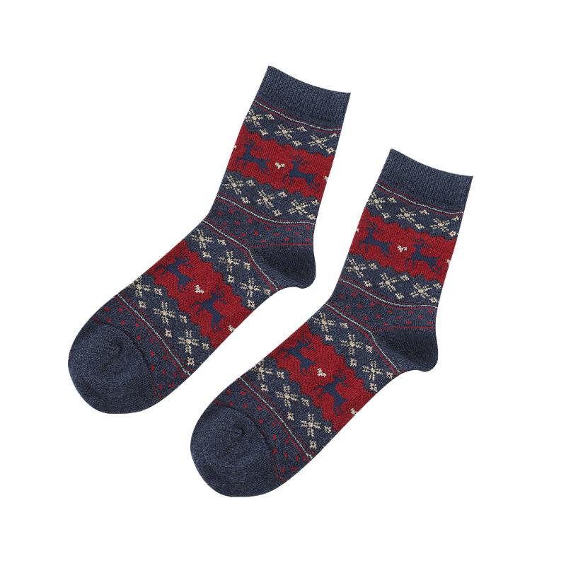 1 Pairs Deer Patterned Women Printed Thick Socks Suitable For Warm Soft Comfortable Christmas Stockings Autumn Winter Socks