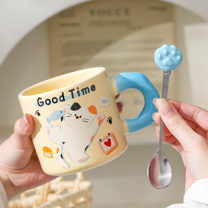 Creative Cute Cat Mug with Lid for Home Office Couple Water Cup Creative Souvenir Gift Ins Mug